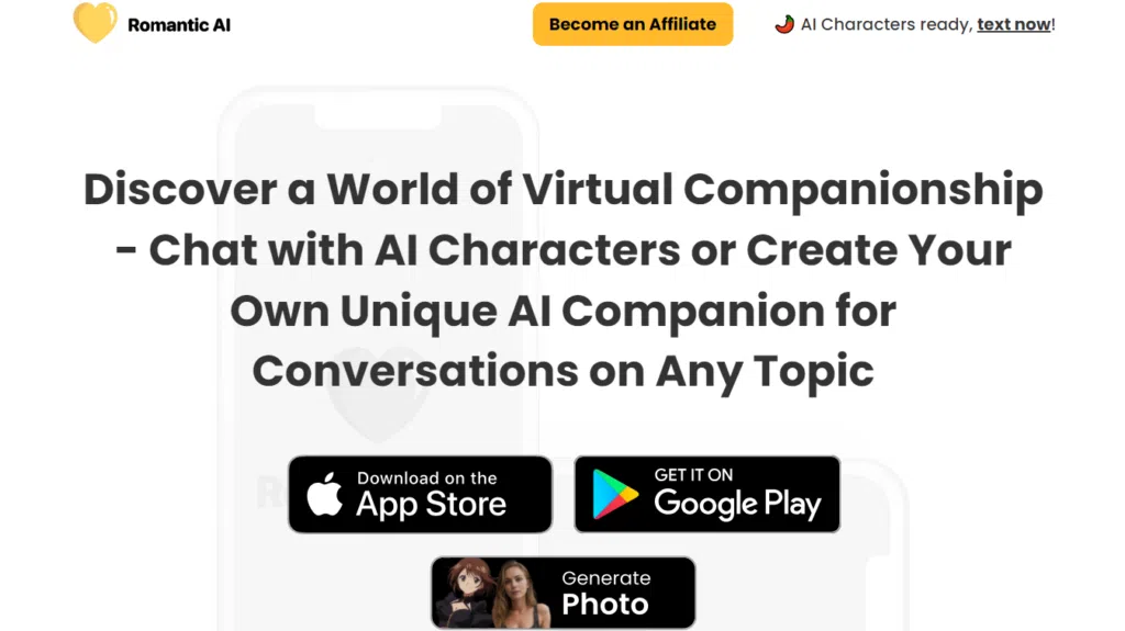 Imagem apresenta um print da página oficial do app romantic ai - chat girlfriend.