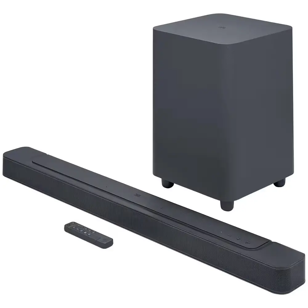 A imagem apresenta uma soundbar jbl bar 500.