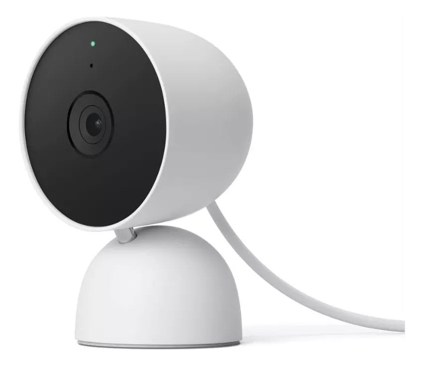 A imagem apresenta uma câmera google nest cam indoor.