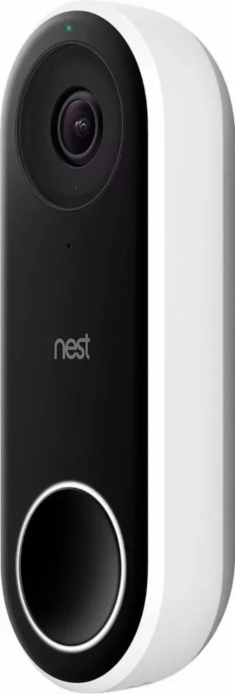 A imagem apresenta uma campainha nest hello doorbell.