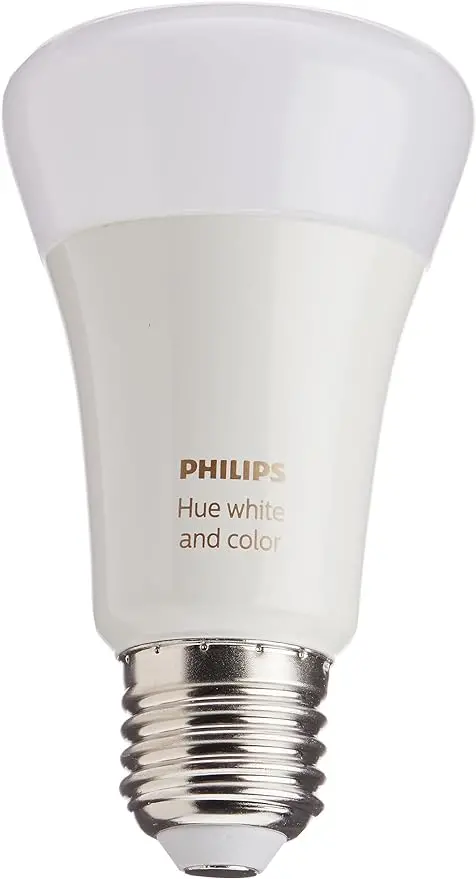 A imagem apresenta uma lâmpada philips hue white & color ambiance.