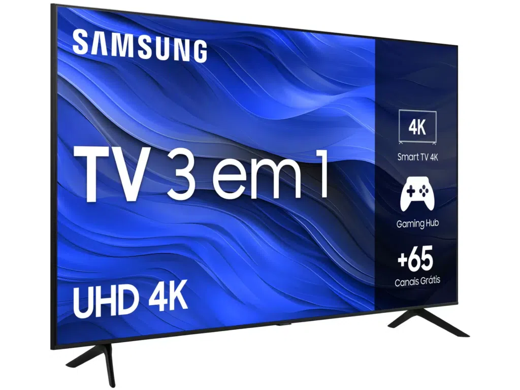 A imagem apresenta uma smart tv smart tv 50" uhd 4k samsung 50cu7700.