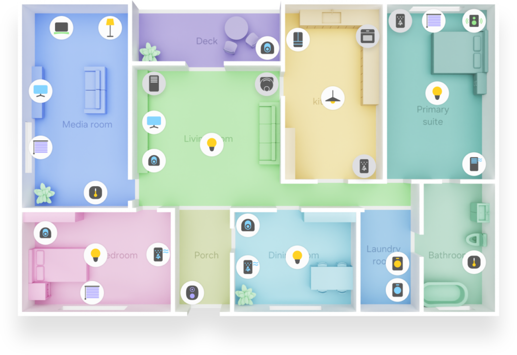 A imagem apresenta a interface do recurso 3d map view do aplicativo smartthings da samsung.