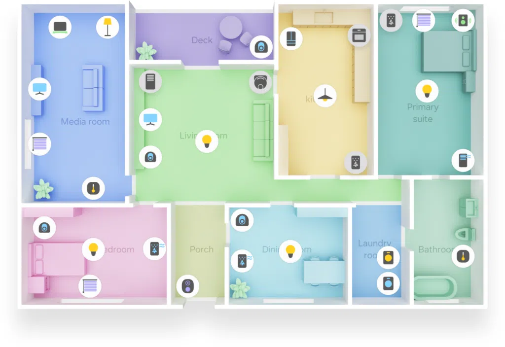 A imagem apresenta a interface do recurso 3d map view do aplicativo smartthings da samsung.