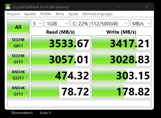 Teste sintético do ssd z540 da teamgroup numa conexão pcie 3. 0