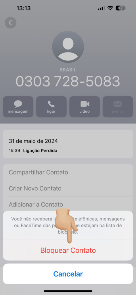 Selecione a opção bloquear contato. Imagem: lucas gomes, smt