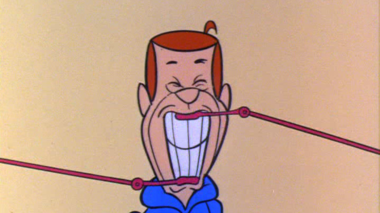 George jetson, personagem de os jetsons, tendo seus dentes escovados
