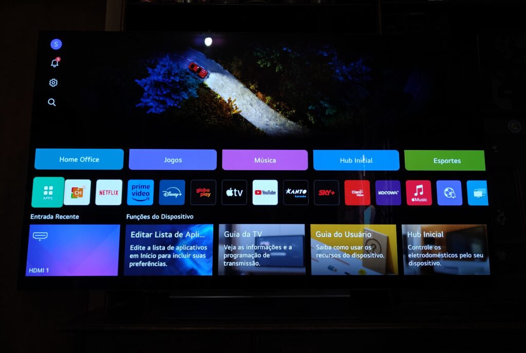 Tela inicial da smart tv lg oled evo ai c4 4k