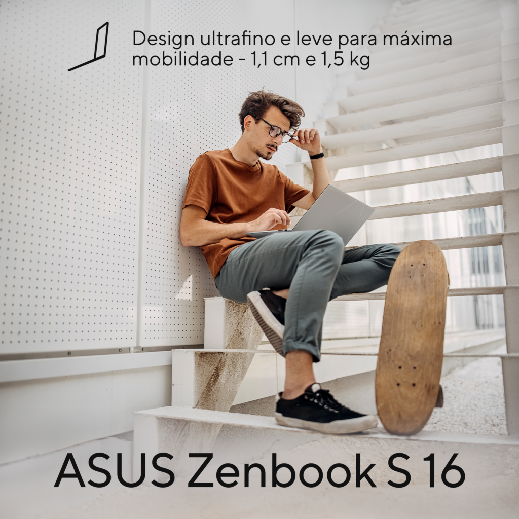 Homem usando novo notebook da asus