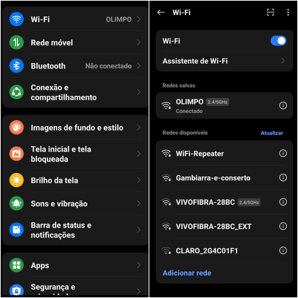 Configurações de conectividade do realme gt 6