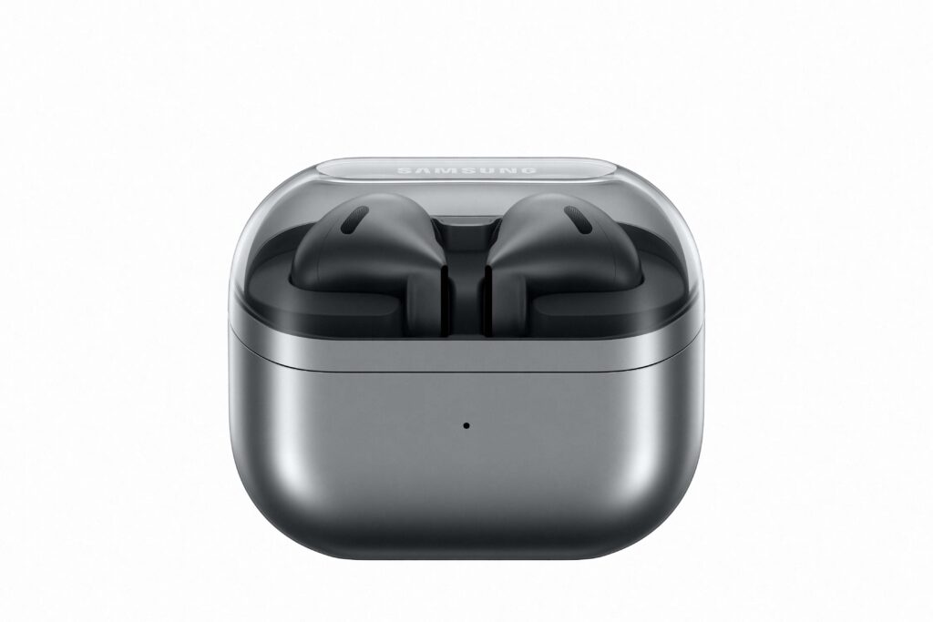 Parte frontal do case dos galaxy buds3 na cor cinza