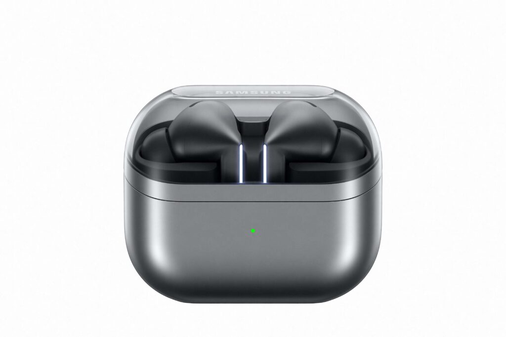 Parte frontal do case dos galaxy buds3 pro na cor cinza