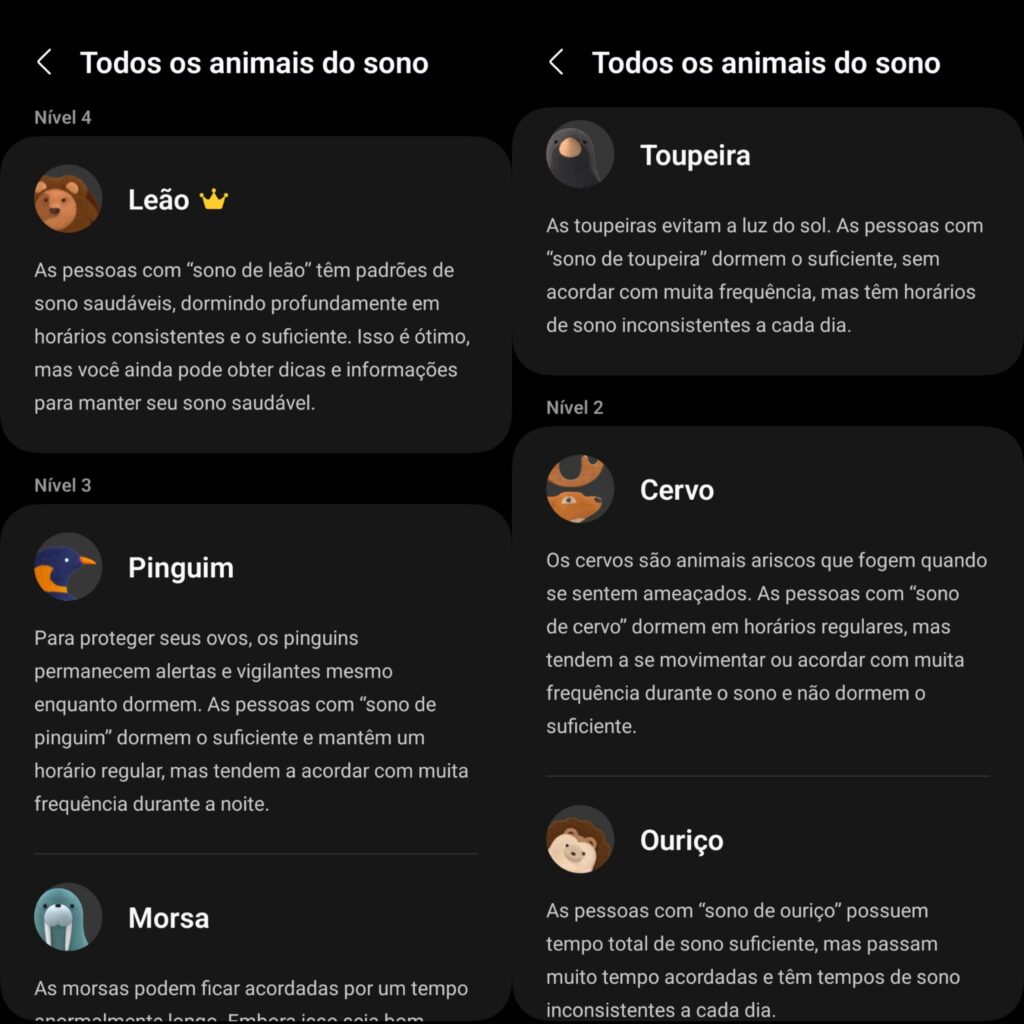 Animais de sono da samsung