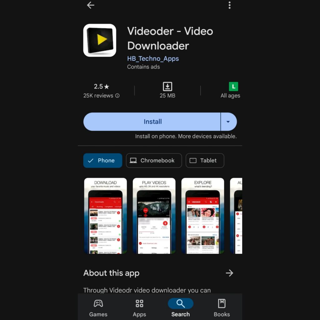 Videotube na google play store