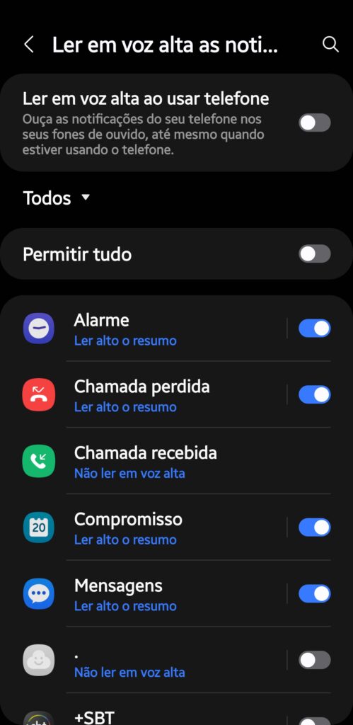 Função de leitura de notificações nos galaxy buds3 pro