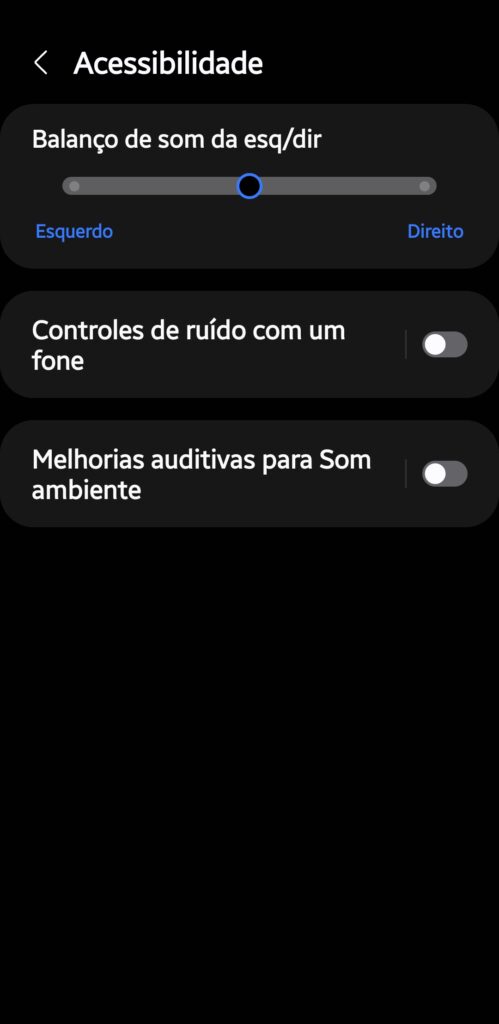 Menu de acessibilidade dos galaxy buds3 pro