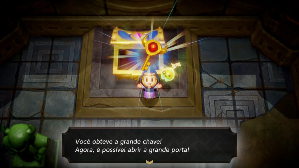 Zelda com uma grande chave em um templo