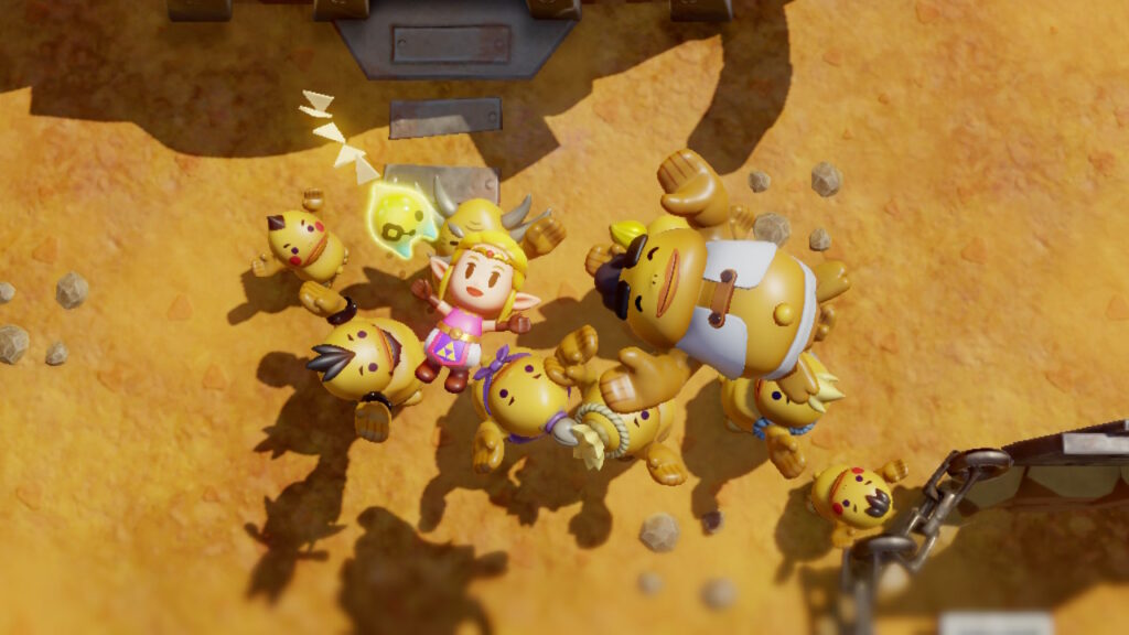 Zelda e gorons comemorando a vitória