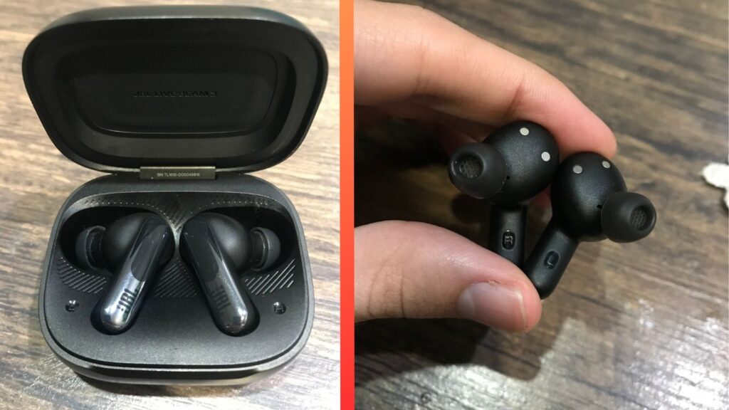 O mesmo material consistente na case é trazida nos fones auriculares individuais, que já não pesam tanto e também são mais proeminentes que os fones convencionais de haste. (foto: reprodução/enzo sapio monello/showmetech)