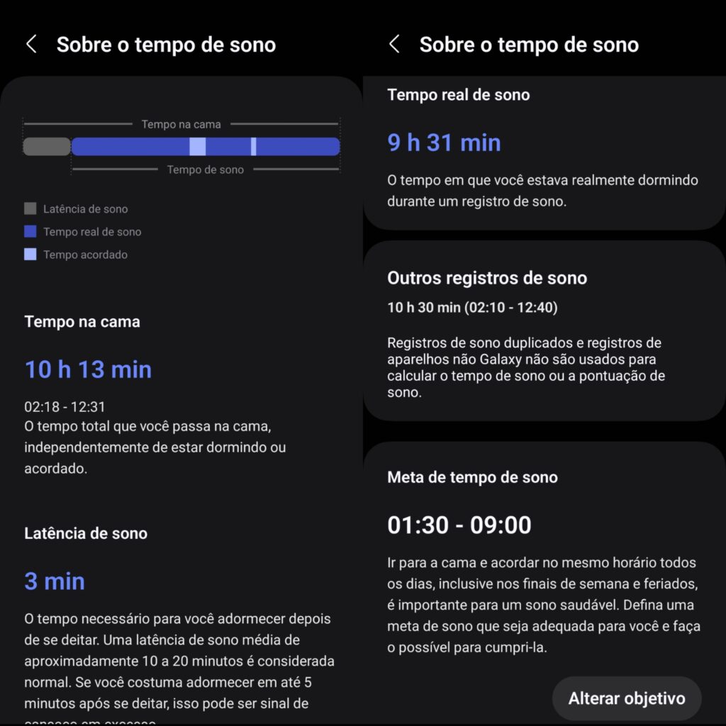 Monitoramento de sono do galaxy ring