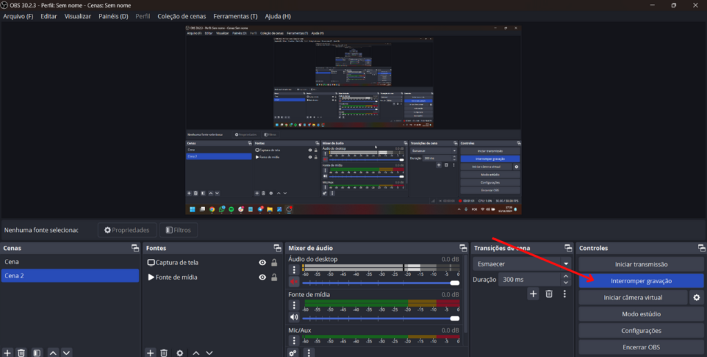 Ferramenta de gravação do obs studio para baixar vídeo do instagram