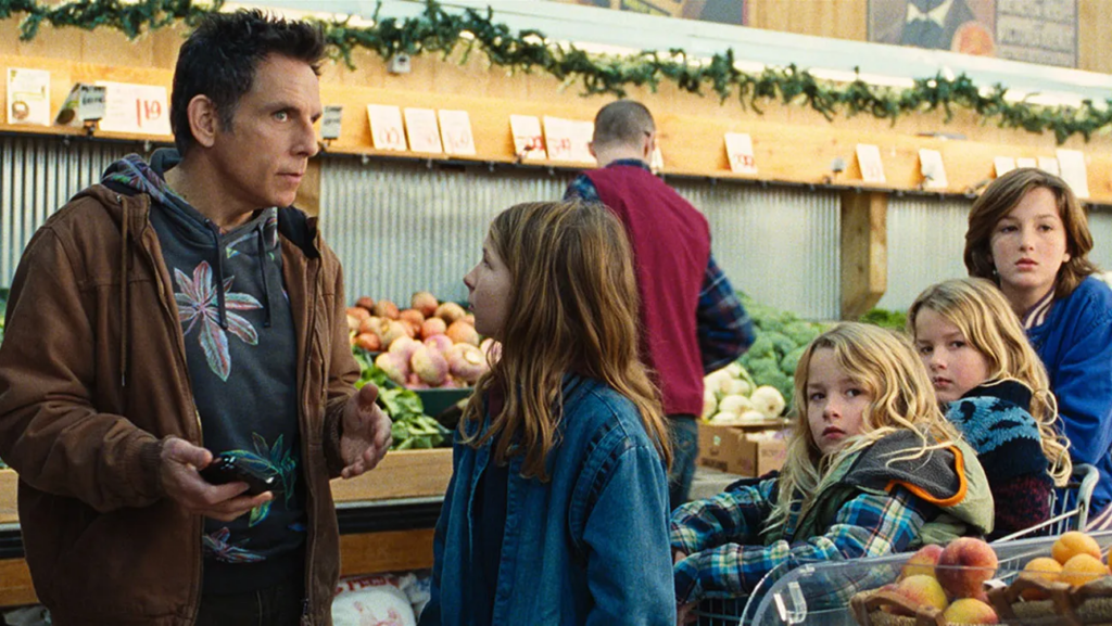 Ben stiller em um mercado com crianças