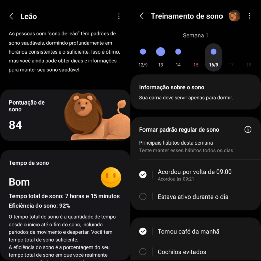 Animais de sono da samsung health