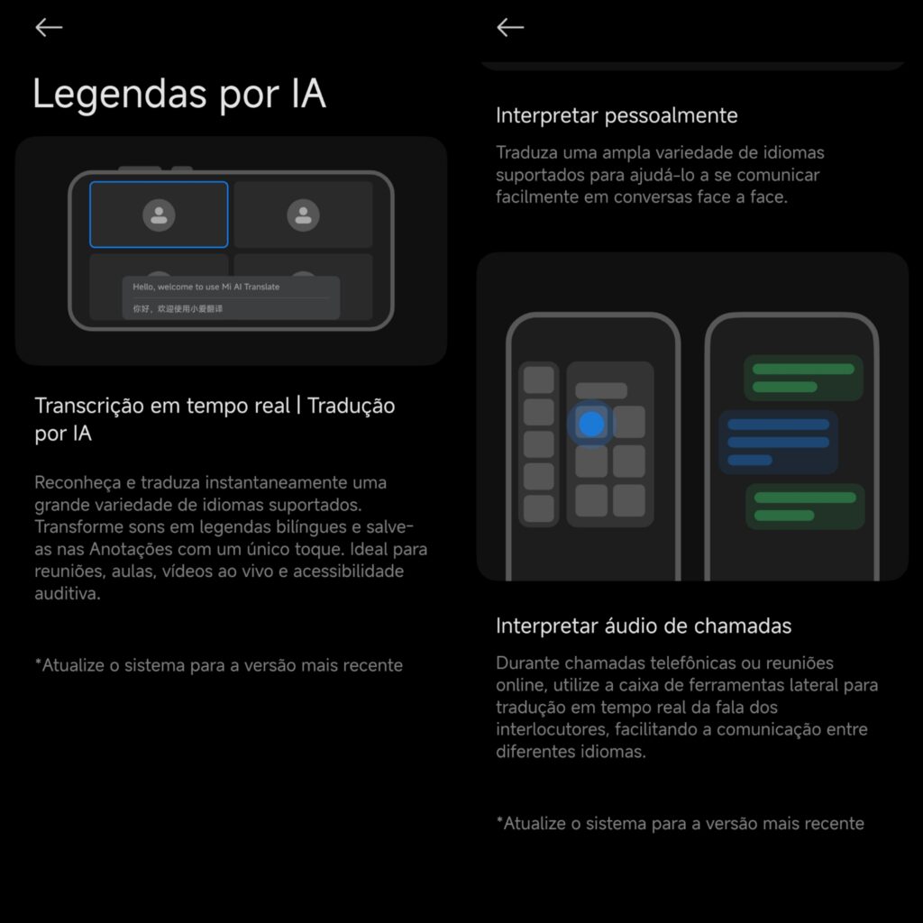 Recursos de legendas do xiaomi 14t