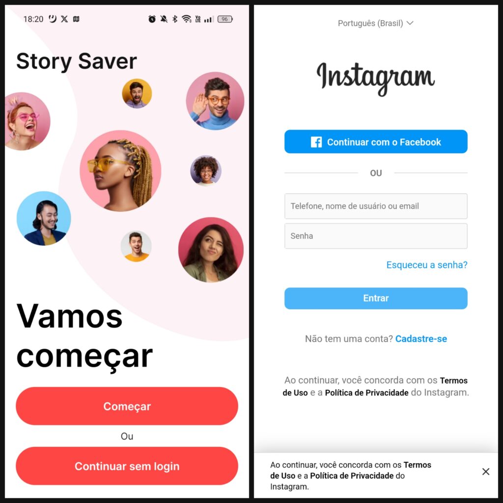 Uso do aplicativo storysaver para baixar fotos do instagram