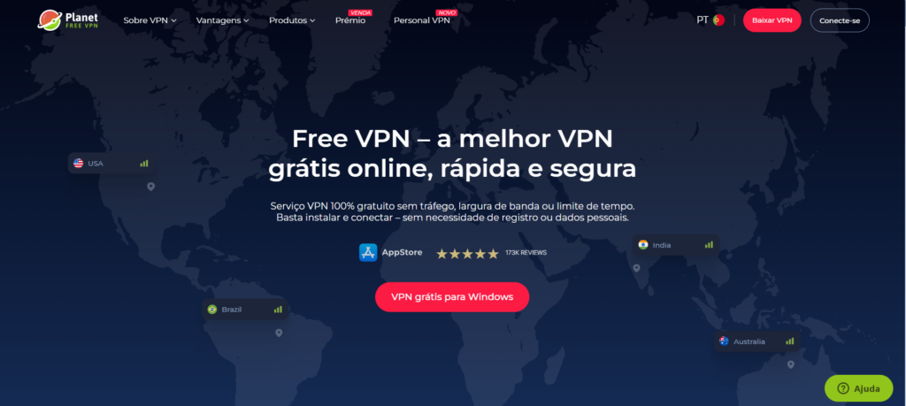 Página inicial do planet vpn