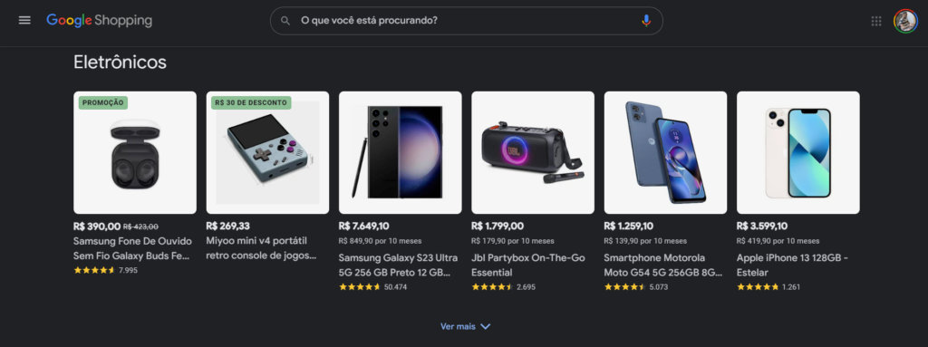 Google shopping para rastrear preços