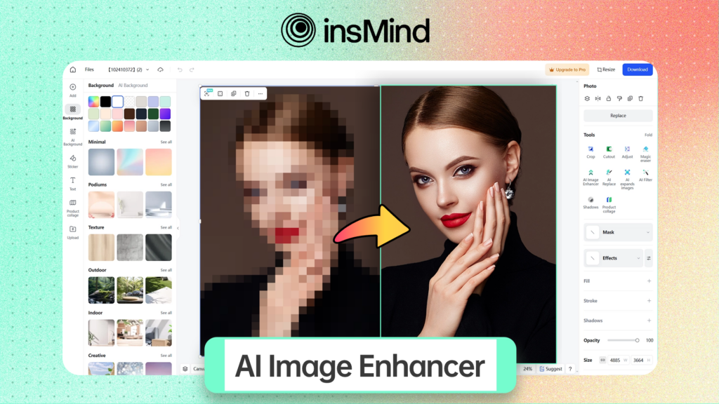 Insmind é um editor de fotos com ia online e gratuito