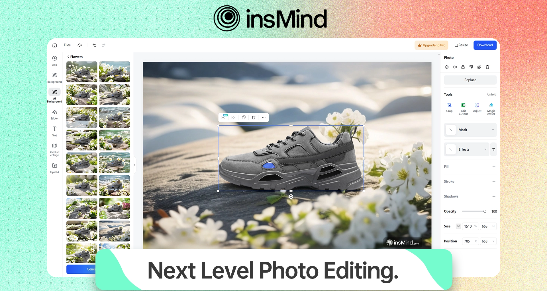 Insmind é um editor de fotos com ia online e gratuito. Foto: insmind.