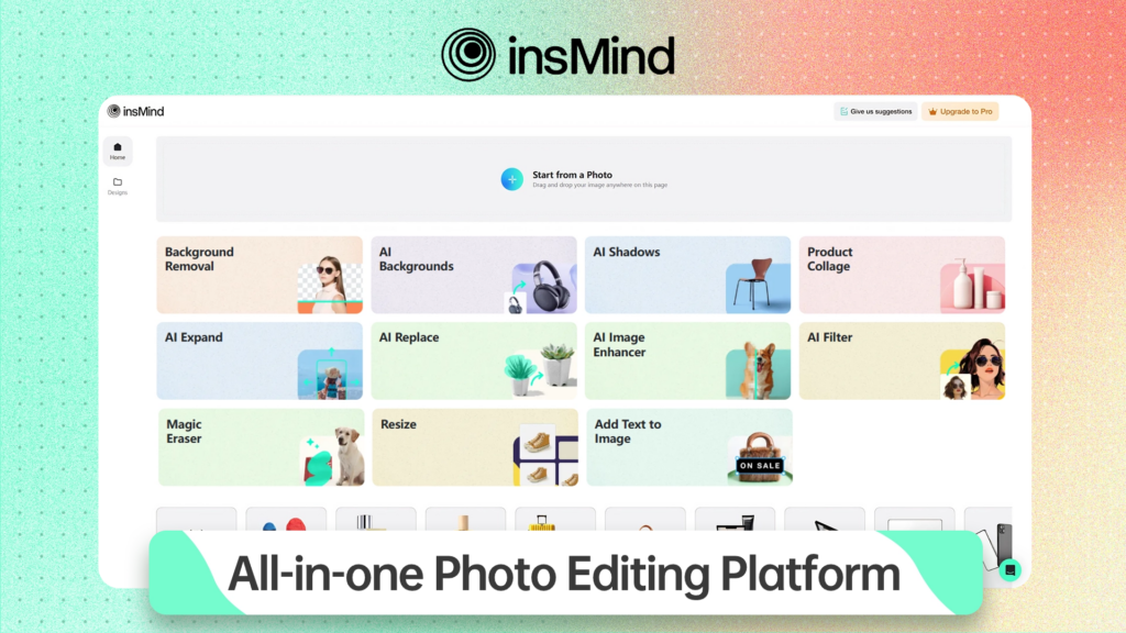 Insmind é um editor de fotos com ia online e gratuito