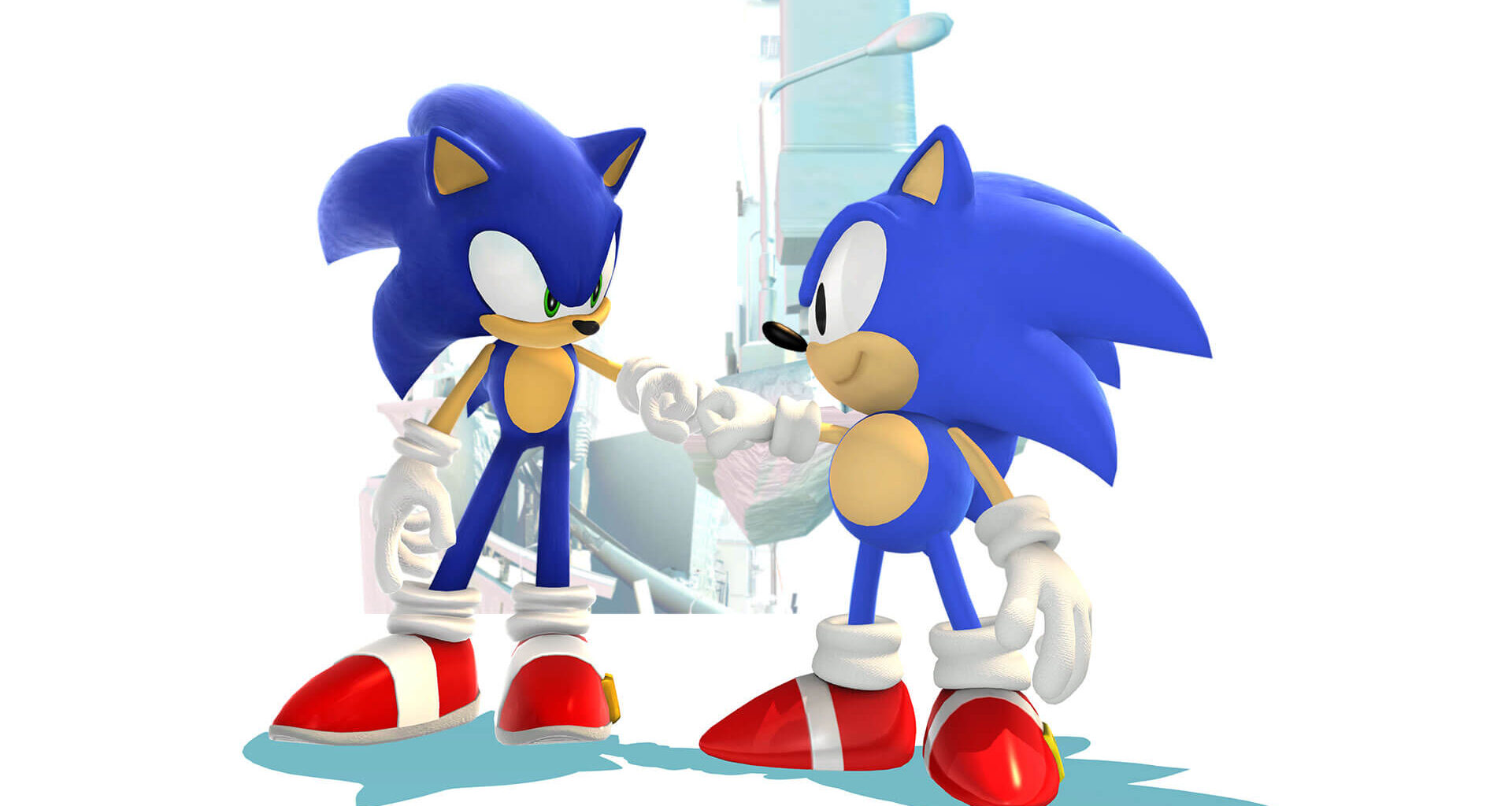 Sonic clássico e sonic atual juntos em sonic x shadow generations