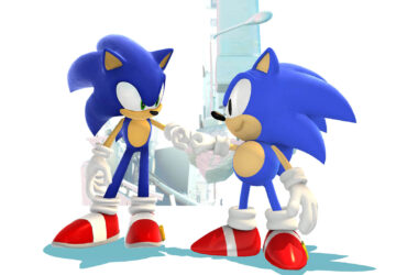 Sonic clássico e sonic atual juntos em sonic x shadow generations