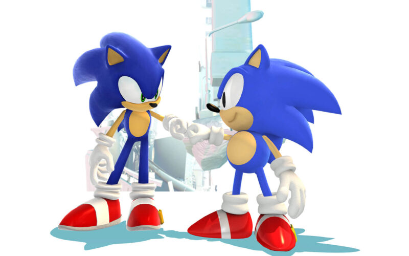 Sonic clássico e sonic atual juntos em sonic x shadow generations