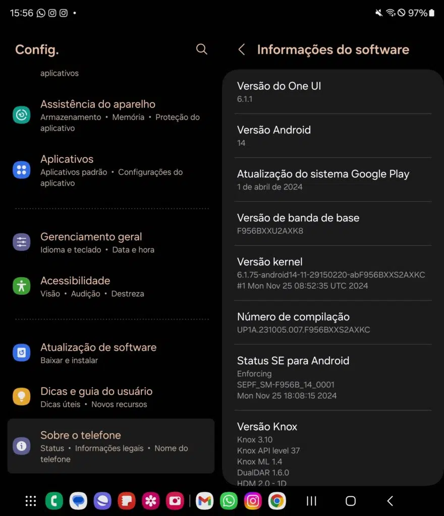 Dados de sistema operacional do galaxy z fold6