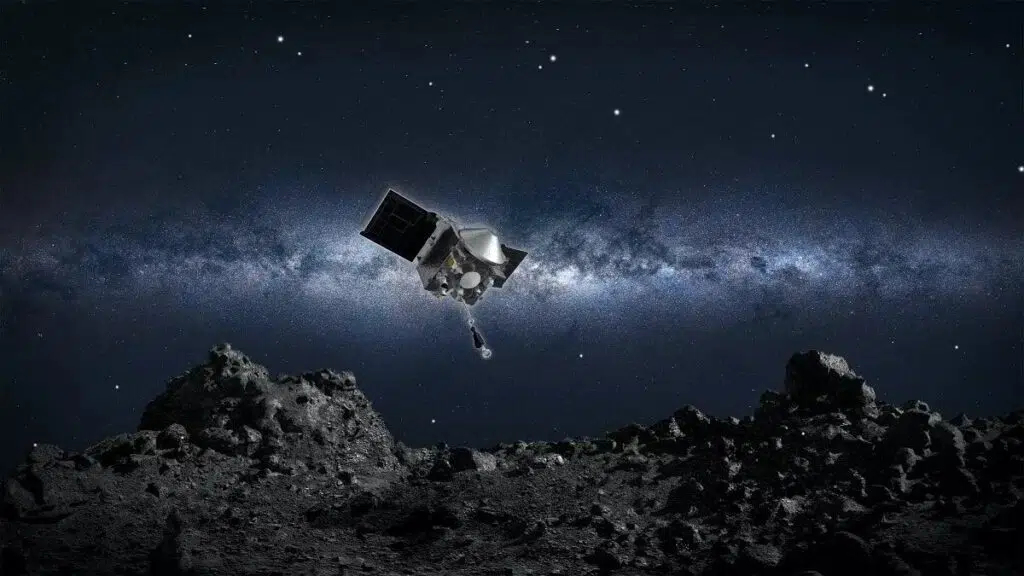 Representação gráfica da missão para ir até o asteroide bennu