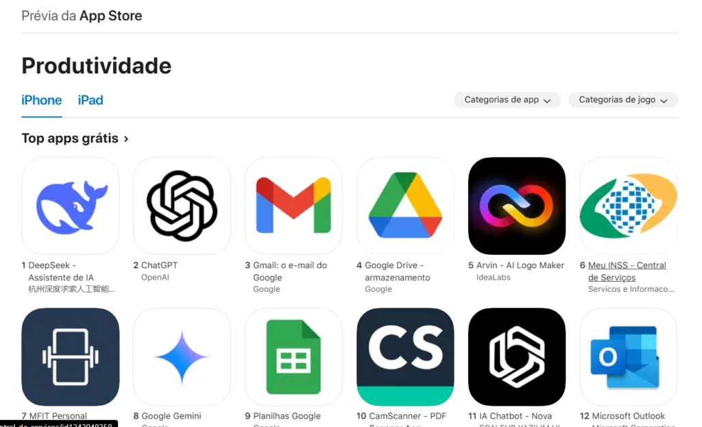 Aplicativo da deepseek na app store brasileira