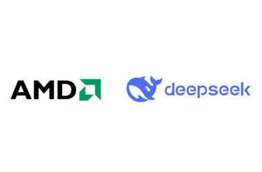 A imagem exibe o logo da amd na esquerda e a logo do deepseek, uma baleia azul ao lado direito. Como instalar o deepseek r1