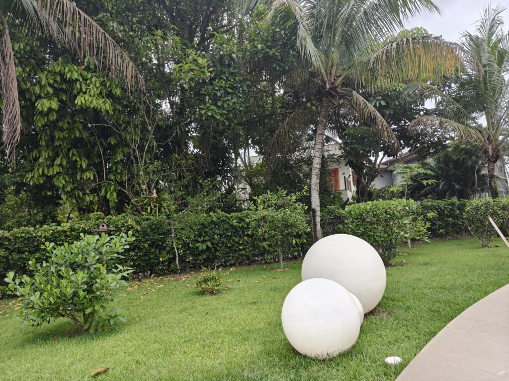 Jardim e decoração em formato de bolas