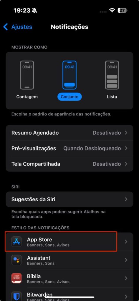 Configurações de notificações no ios 18