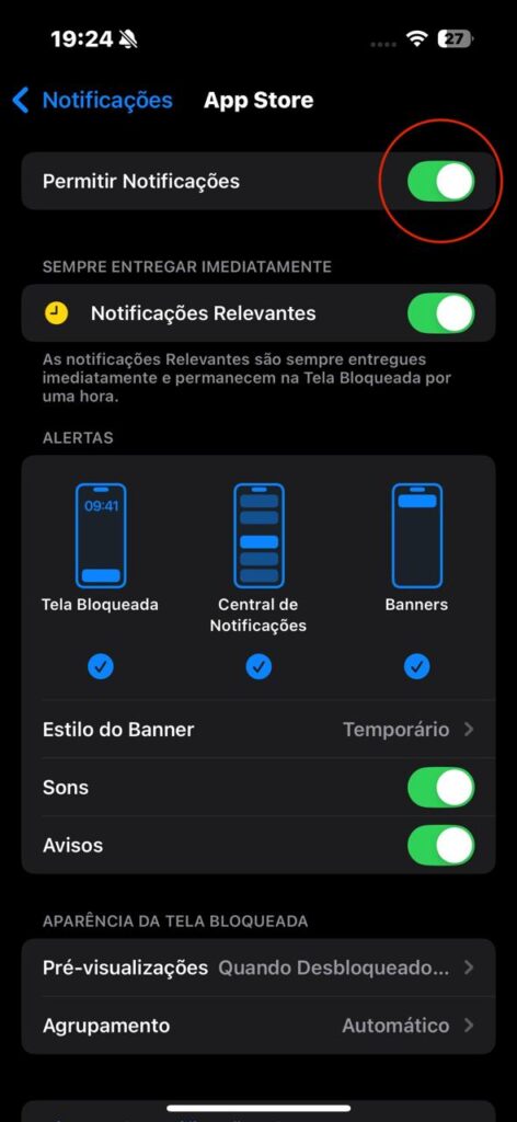 Configurações de notificações no ios 18