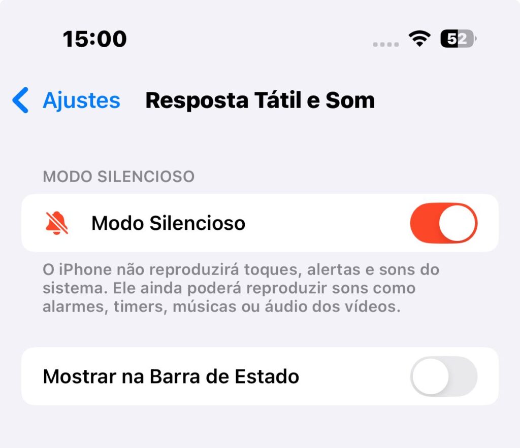 Tirando ícone de modo silencioso da barra de estado do ios 18