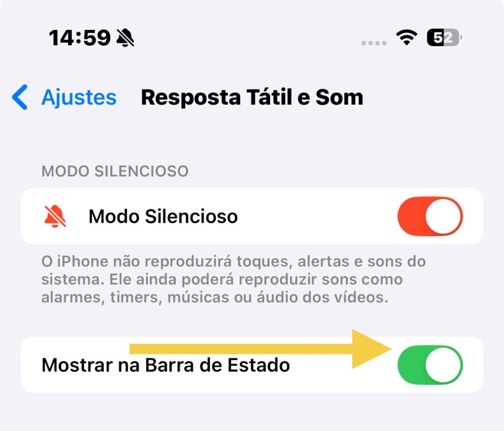 Tirando ícone de modo silencioso da barra de estado do ios 18