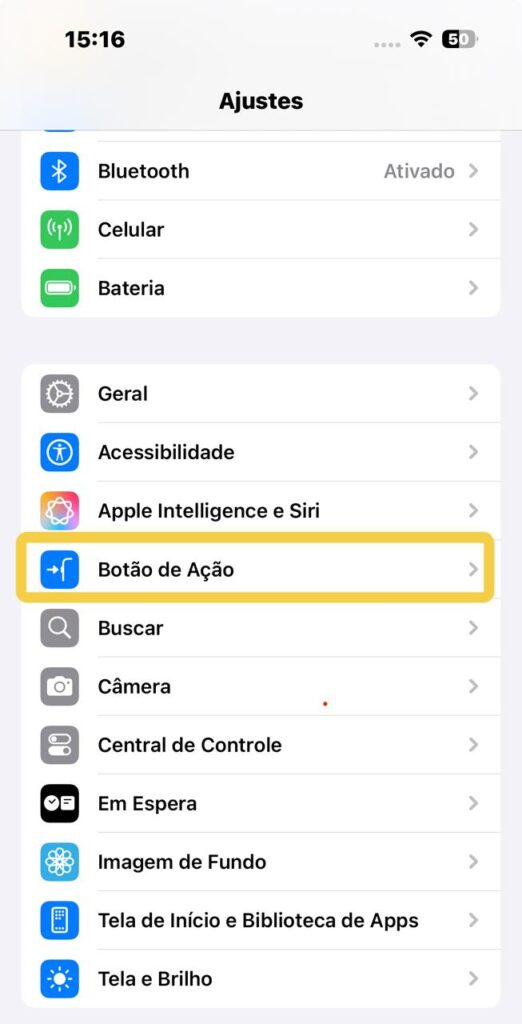 Configurando o botão de ação no iphone 16