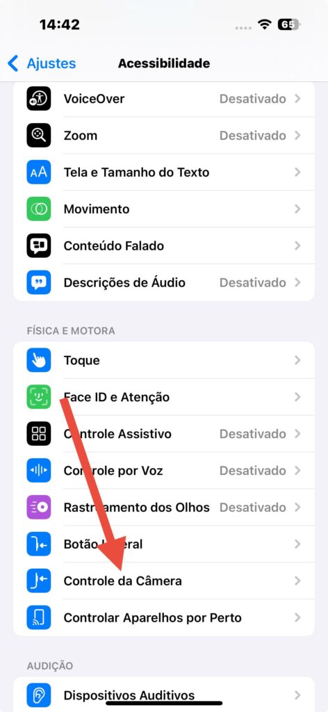 Controle de câmera no iphone 16