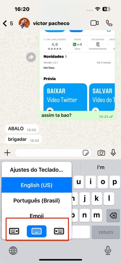 Teclado para uma mão só no iphone 16