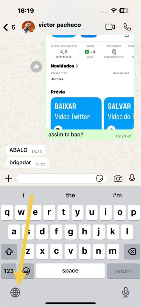 Teclado para uma mão só no iphone 16